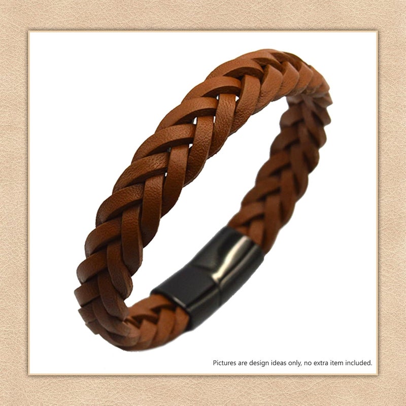 Aezzo Flat Braided Genuine Leather Cord (12.5x6 mm) - 1.1 Yard Real Leather String for Making Bracelets, Jewelry, Belt and DIY Projects - Handmade 5 Ply Braided Leather Straps (Brown) - Image 5